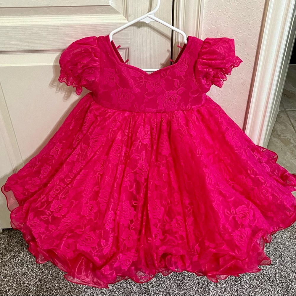 Girls Fuchsia Lace Party Dress